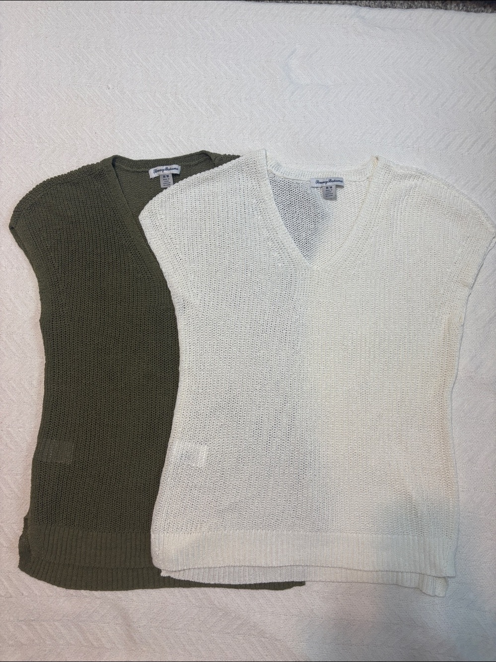 Tommy Bahama Linen Knit Sleeveless Sweater Vest Earthy Olive Green/White Lot (2)